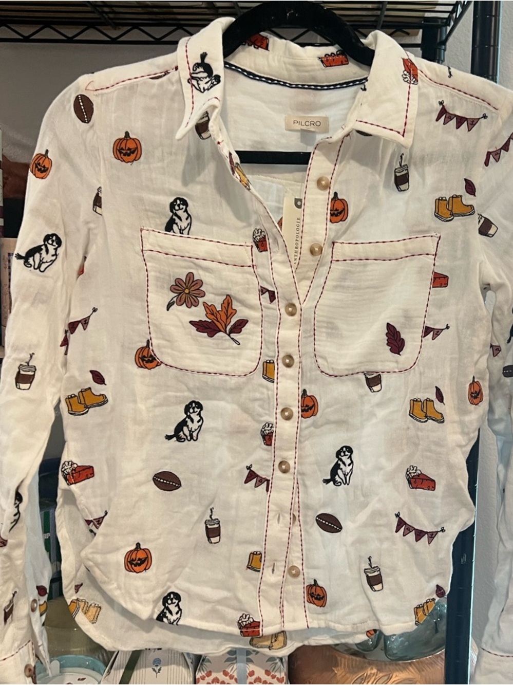 Anthropologie Pilcro Embroidered Icon Buttondown Shirt, XXS NWT - Picture 4 of 5